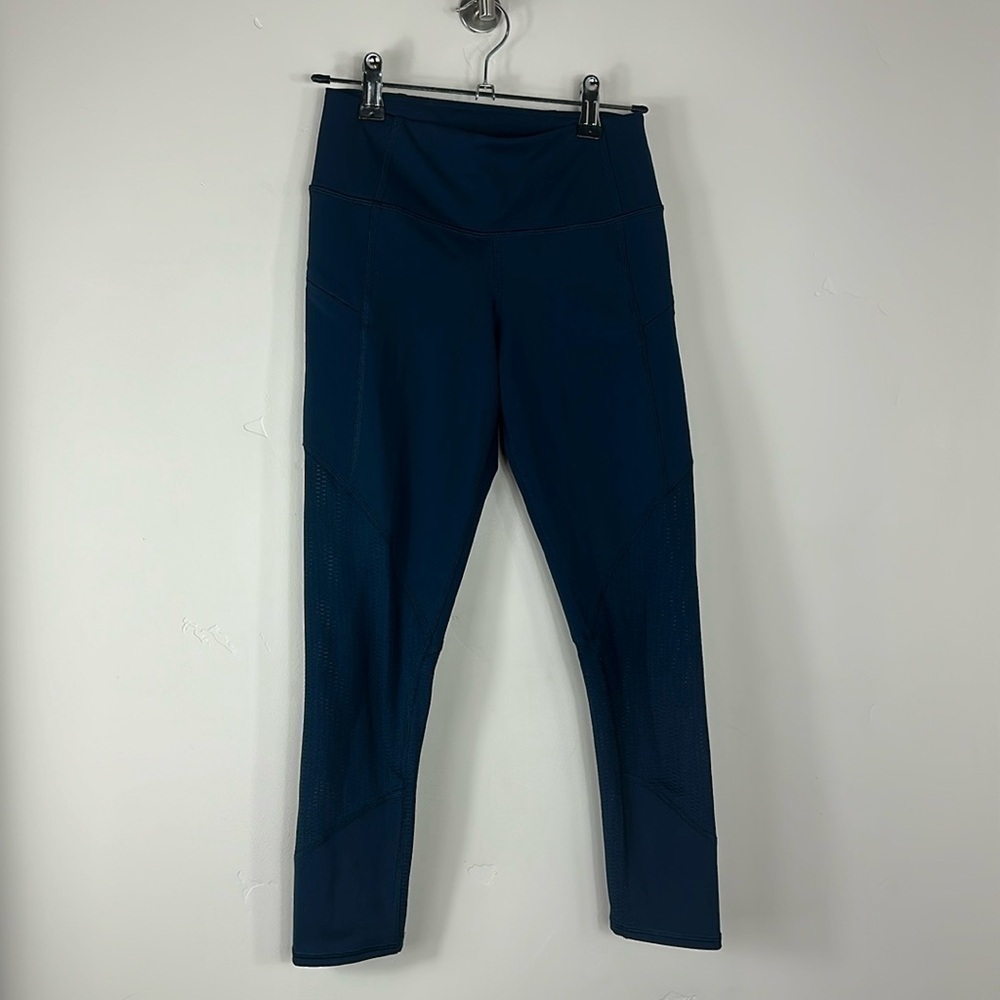 Athleta Teal Mesh Contender Capri Side Zip Pockets Leggings XXS - Picture 4 of 11
